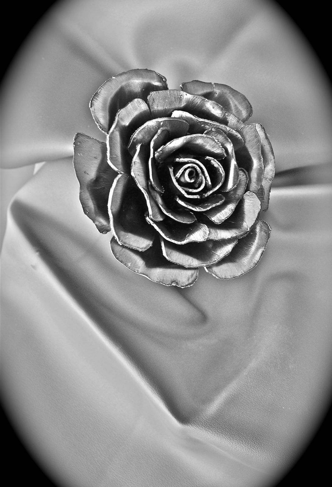 Monochrome color tone picture of a blacksmith rose with a leather background